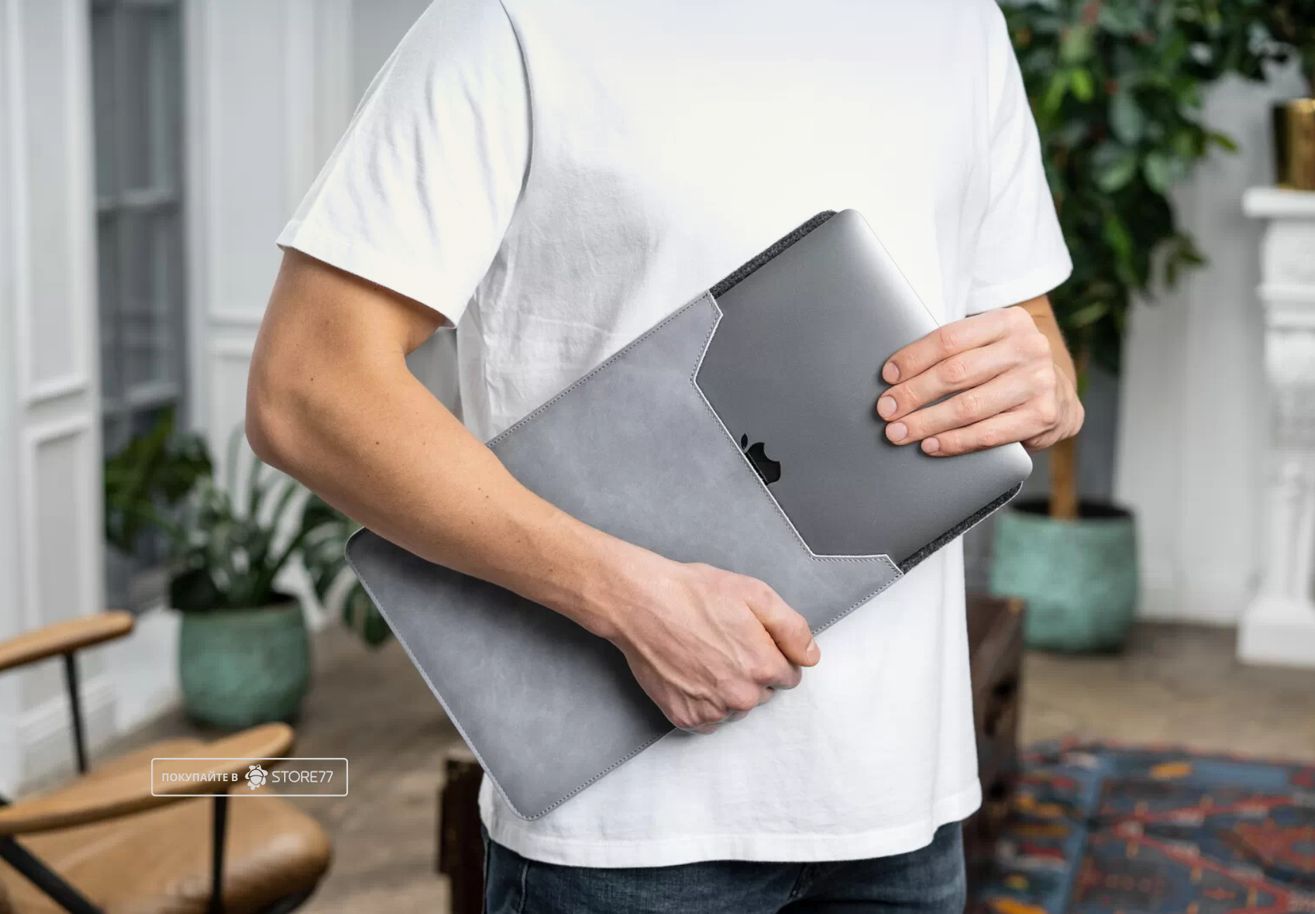 Чехол-конверт Stoneguard 531 для Macbook Pro 14" кожаный (Серый)