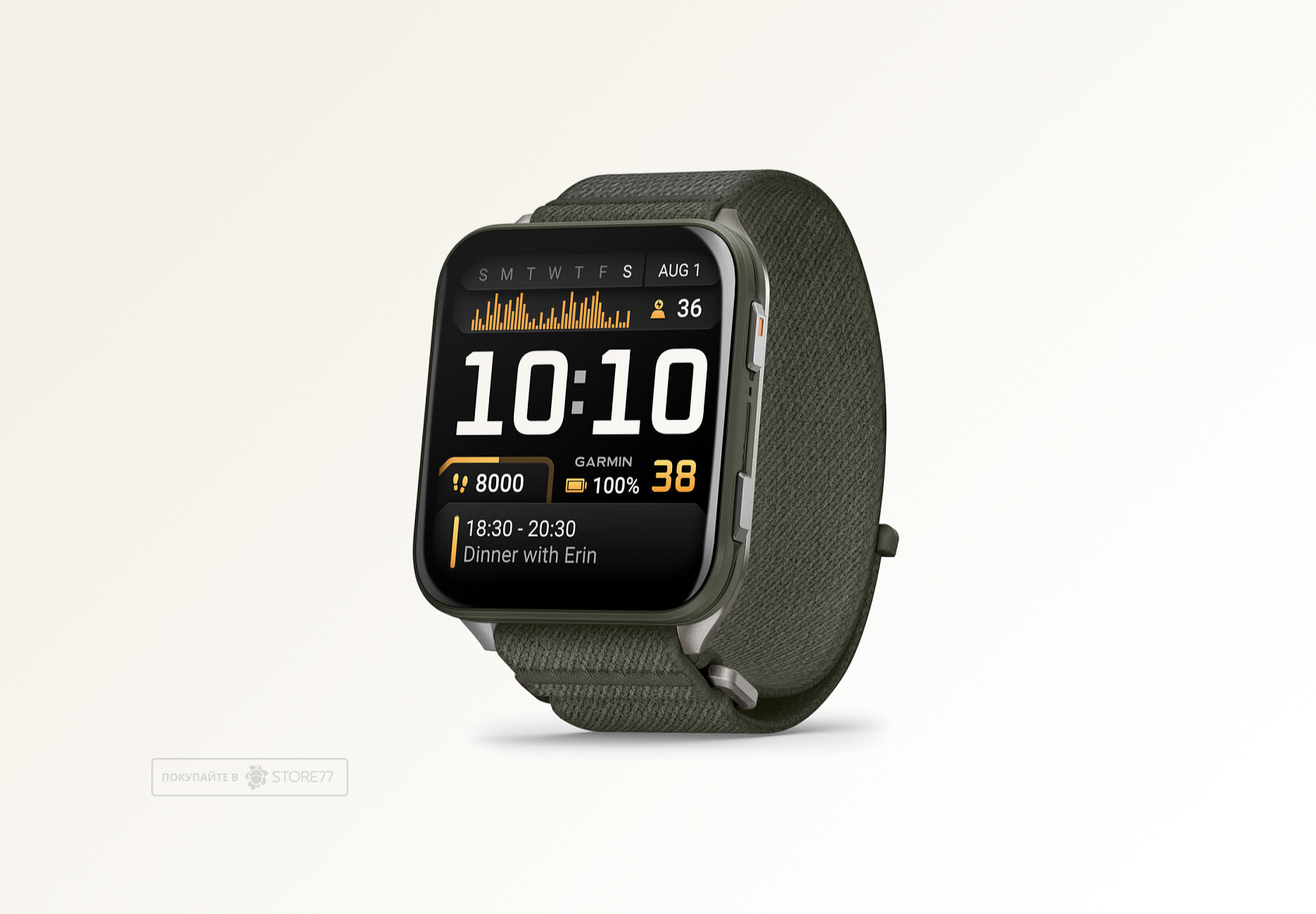 Умные часы Garmin VENU X1 46 мм, корпус: мох (Moss), с оливковым нейлоновым ремешком