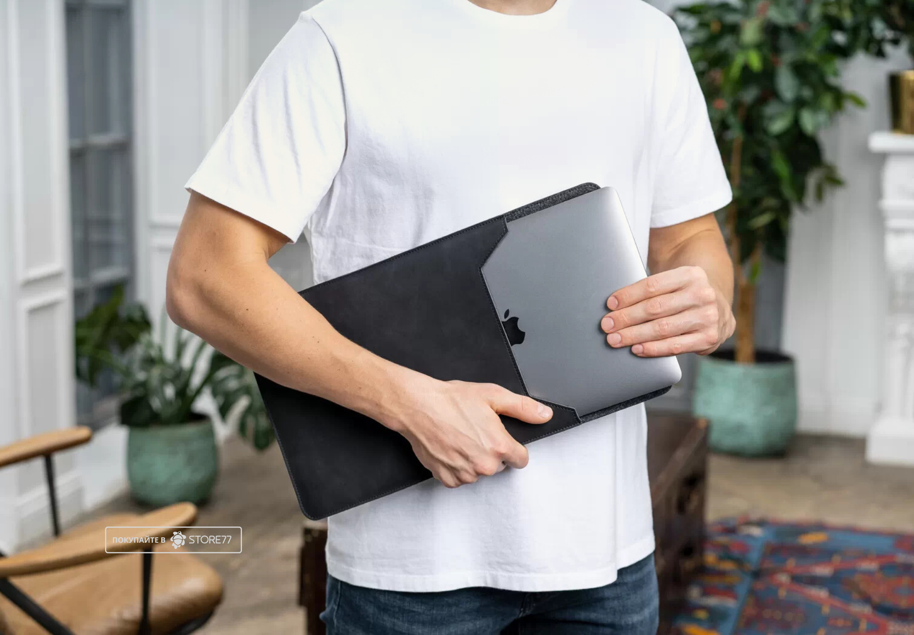 Чехол-конверт Stoneguard 531 для Macbook Air/Pro 13" кожаный (Черный)