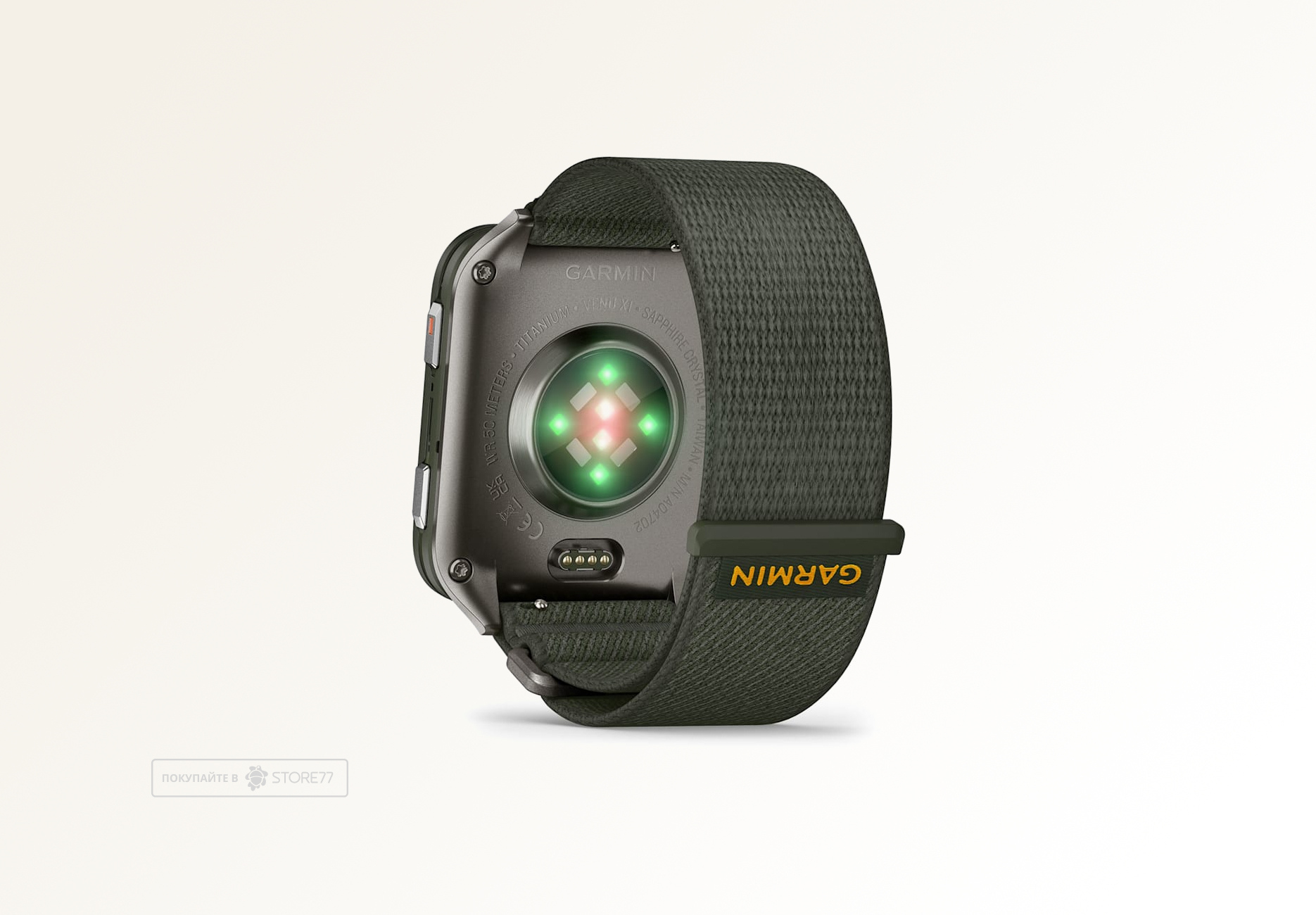 Умные часы Garmin VENU X1 46 мм, корпус: мох (Moss), с оливковым нейлоновым ремешком