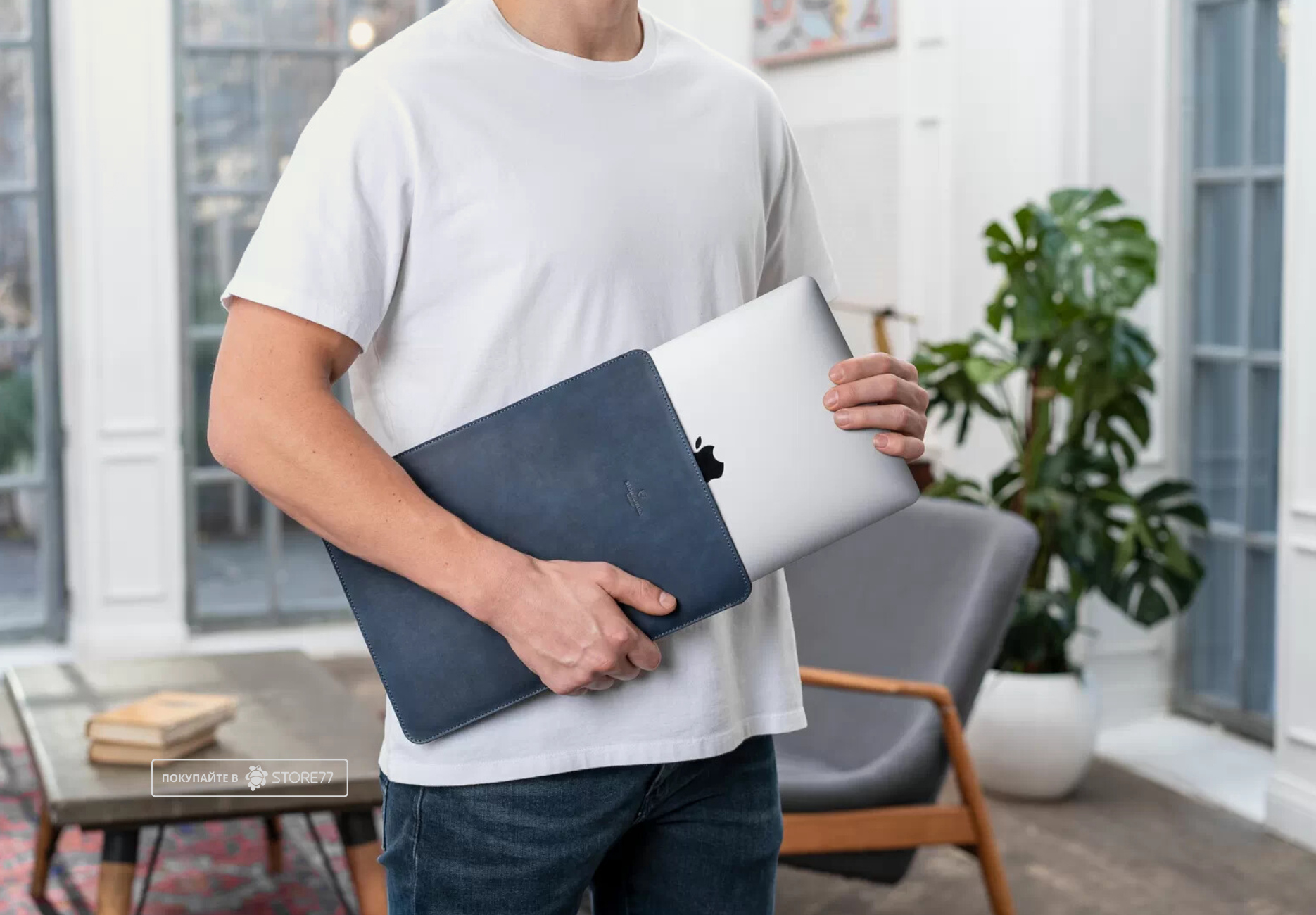 Чехол кожаный Stoneguard 511 для Macbook Air/Pro 13" (Синий)