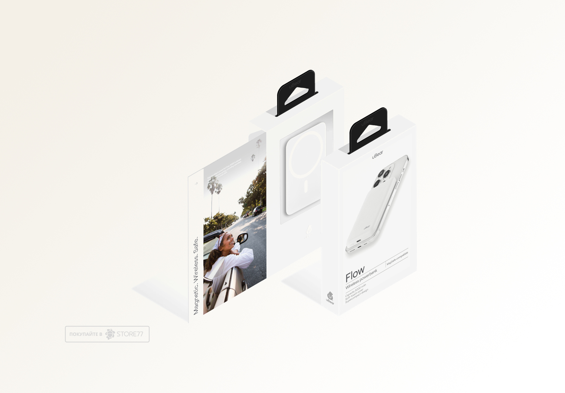 Внешний аккумулятор uBear Flow Magnetic с поддержкой MagSafe 5000 мА·ч PD 20 Вт (Белый)
