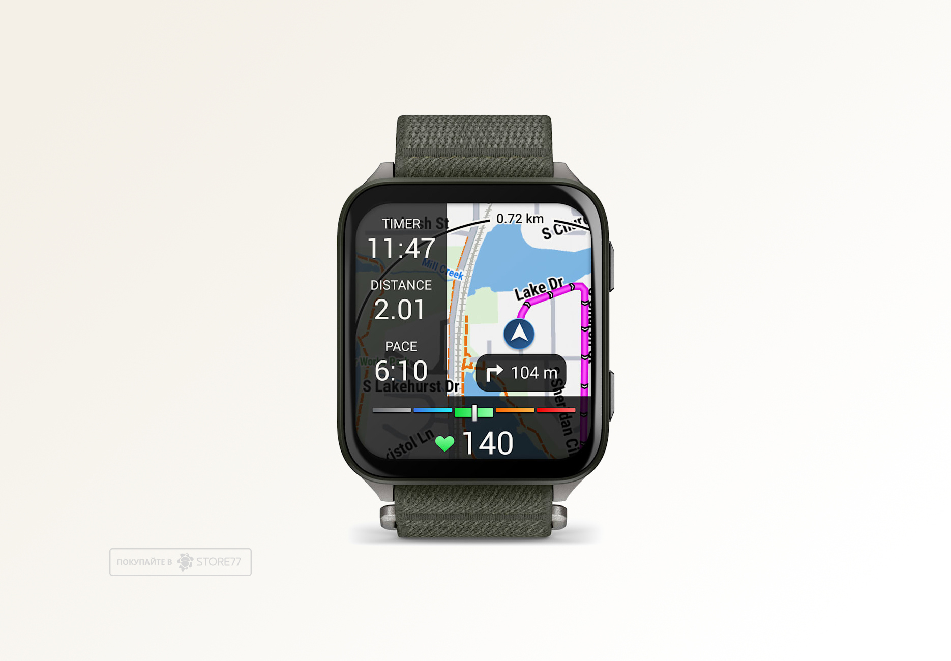 Умные часы Garmin VENU X1 46 мм, корпус: мох (Moss), с оливковым нейлоновым ремешком